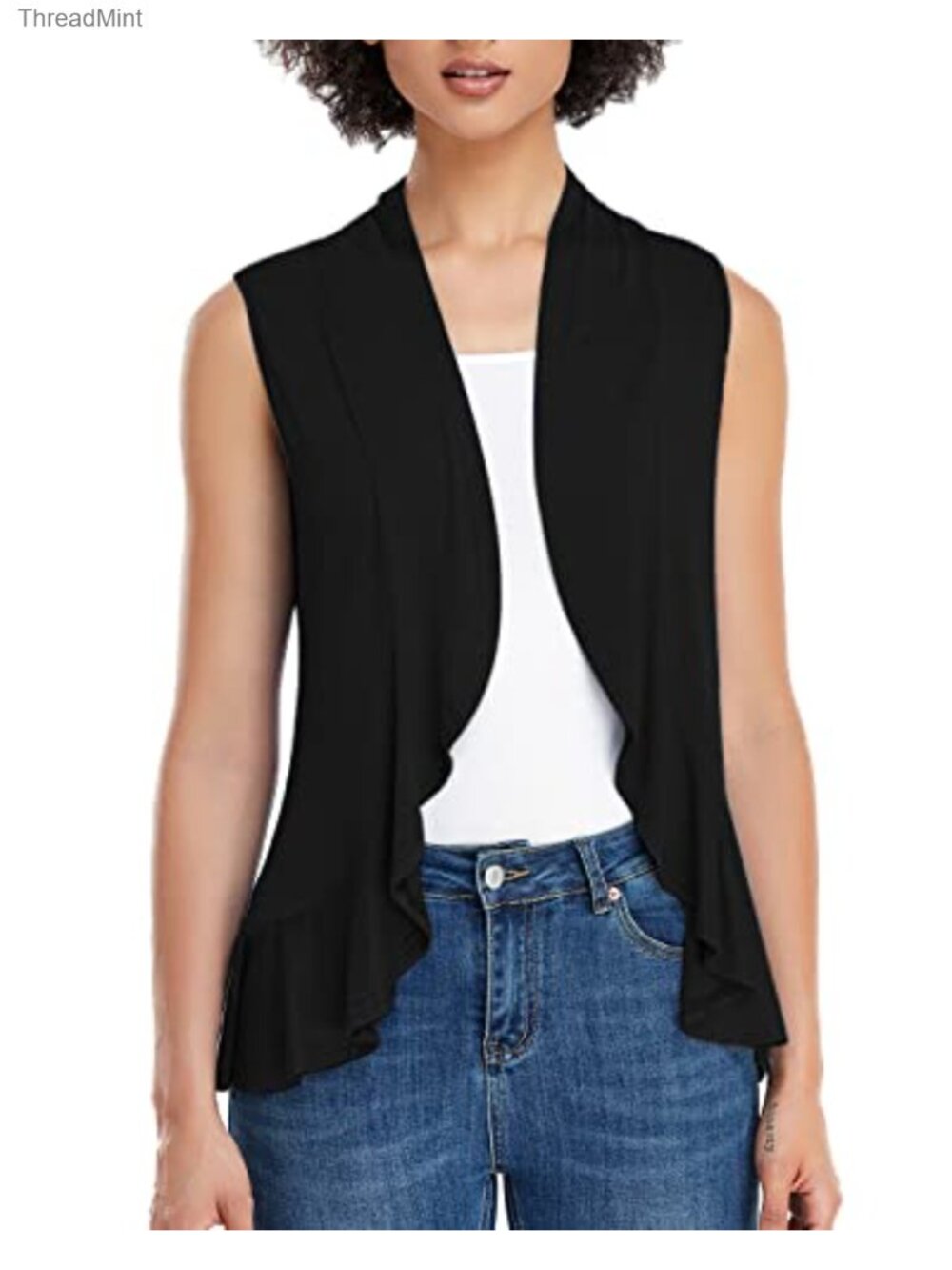 Sleeveless Open Front Cardigan Vest Asymmetrical Hem Lightweight Layering